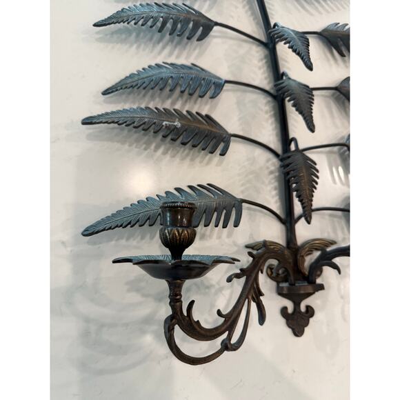 Metal Wall Sconce Decorative Two-Candle Holder Iron Leaf Ornate French Regency - Picture 3 of 9
